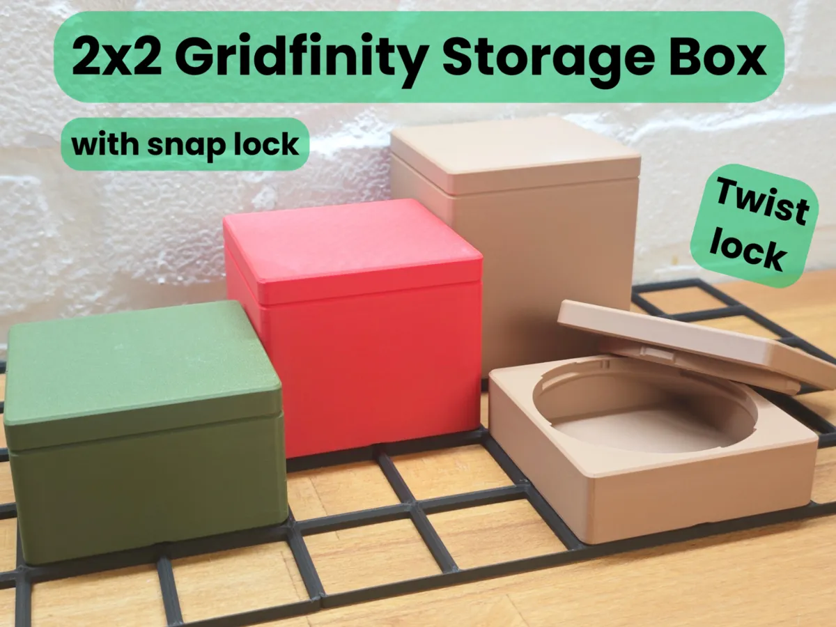 Gridfinity Storage Box with twist snap lid 2x2