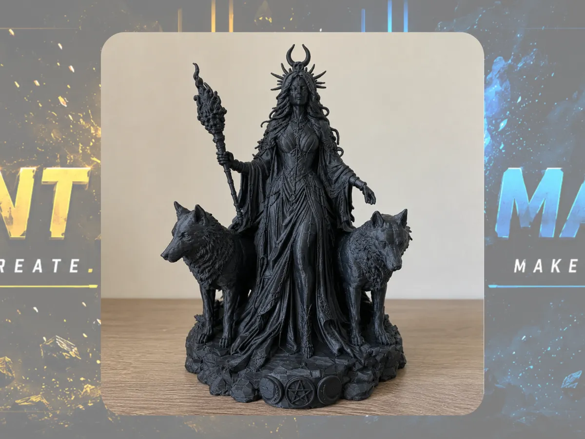 Hecate Goddess Statue with Wolf Guardians
