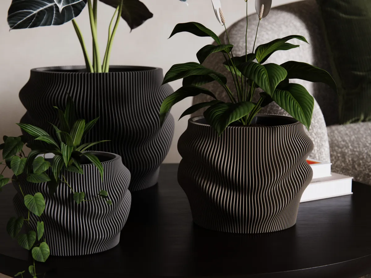 Fjord Wave Flower Pot Set (Self-Watering Inserts)