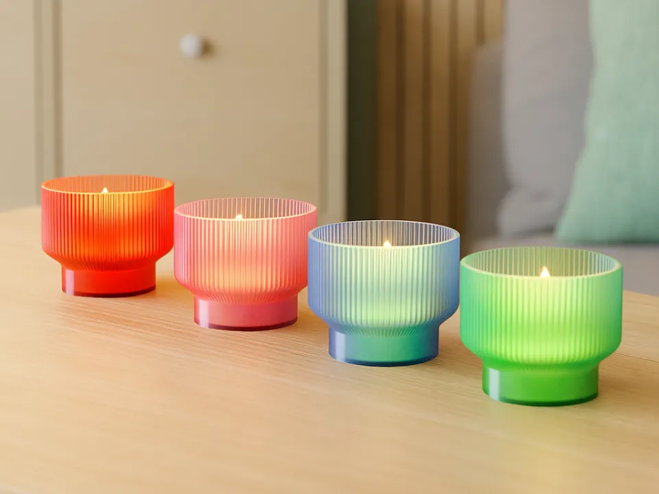 Modern LED Tealight Holder. Elegant ribbed candle