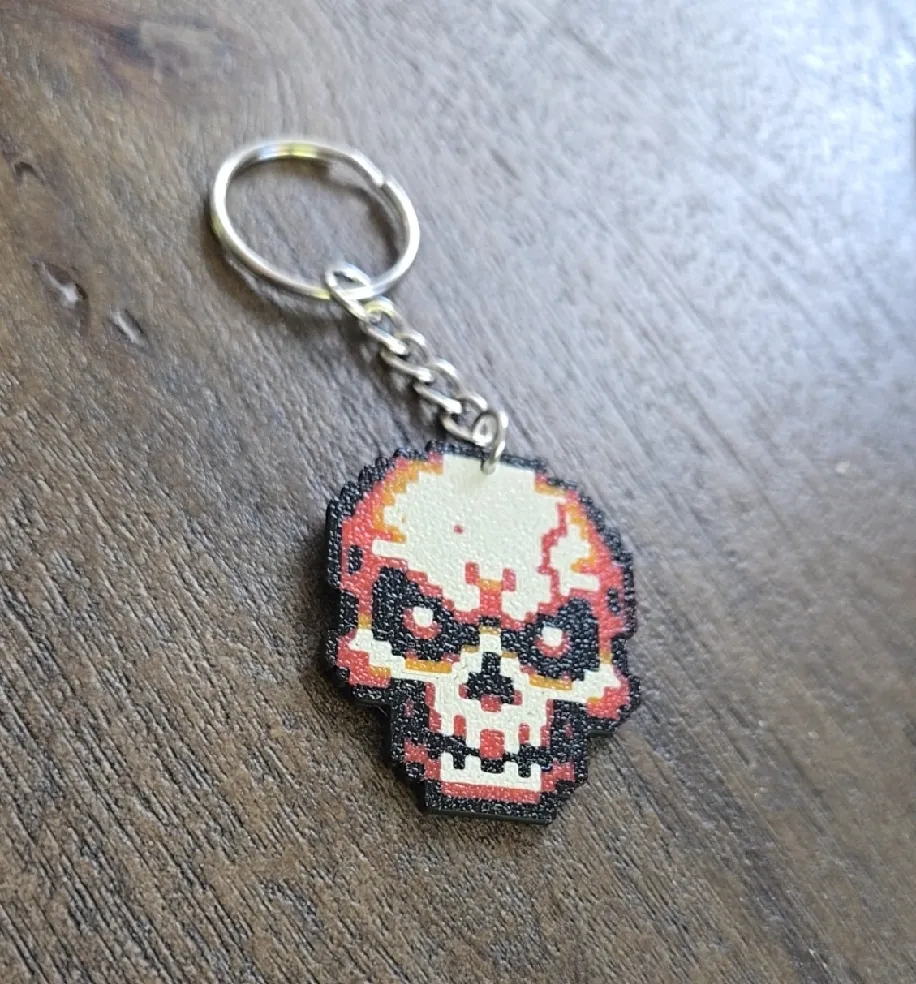 8-bit Skull Keychain, photo 2 of 2 - 8-bit Skull Keychain Fashion