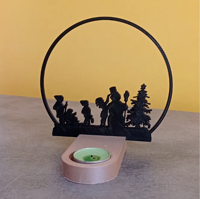 TEA CANDLE HOLDER W CHRISTMAS SHADOWS SILHOUETTE - Pattern & Lace Tealight Holders, in stock