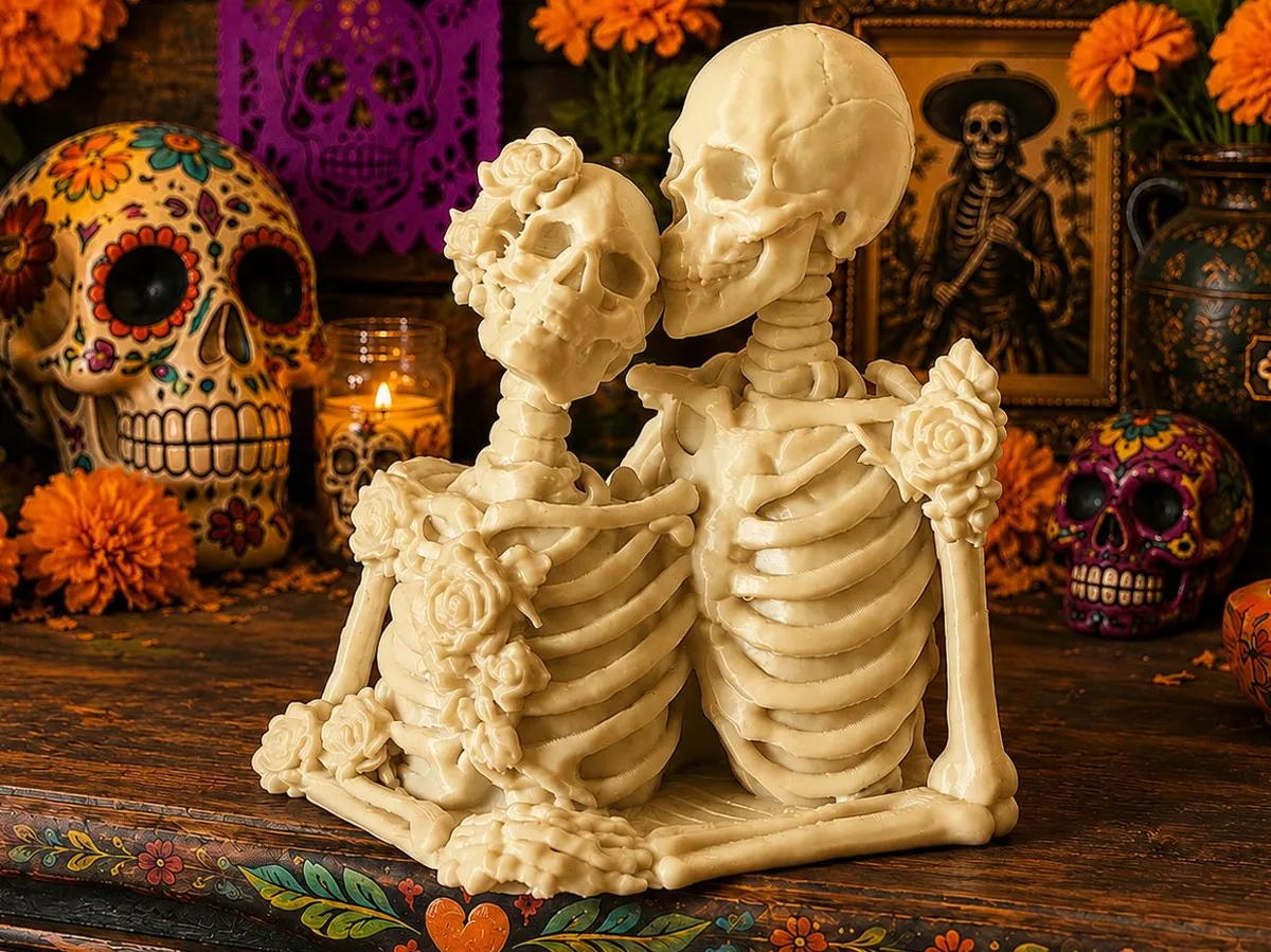 Skeleton Couple with Roses