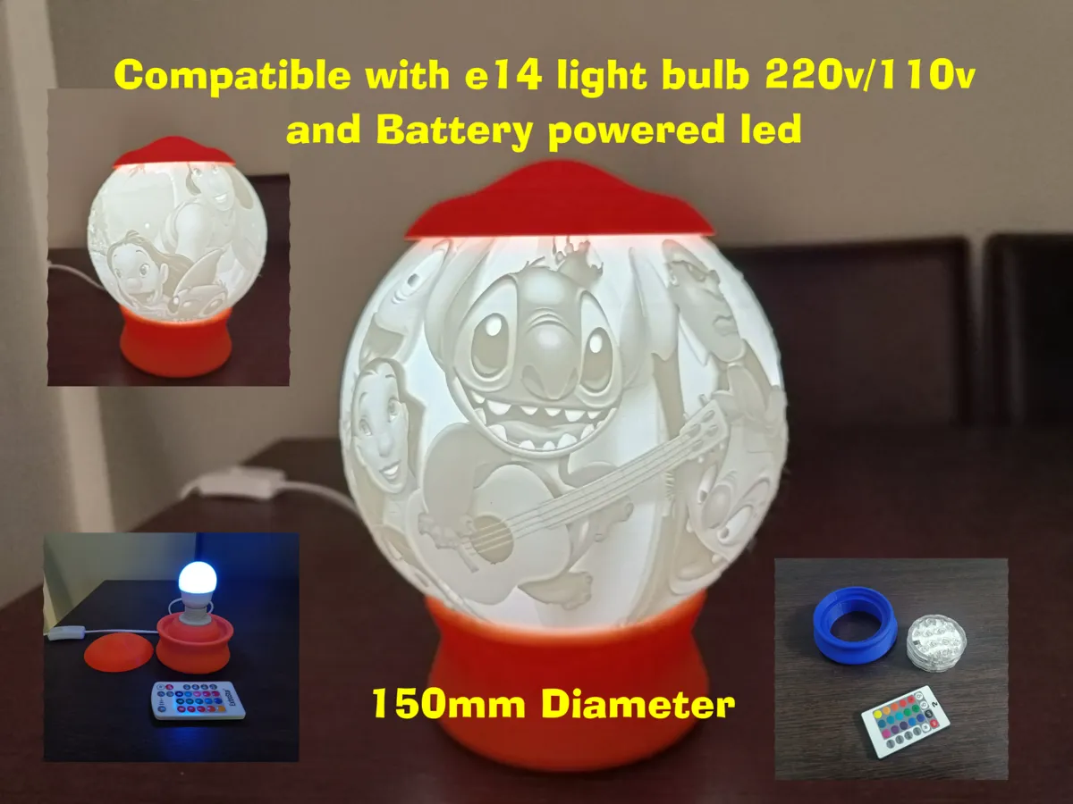 Lilo & Stitch Lithophane Night Light Lamp - Lithophane Lamps, in stock