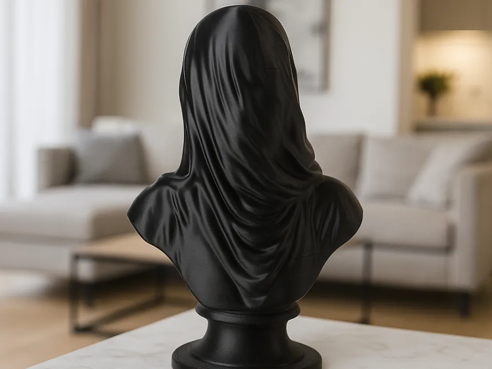 Veiled Black Bust Sculpture, Gothic Art Piece