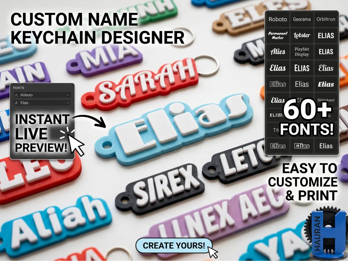 Name Tag Keychains - Instant Font Preview!