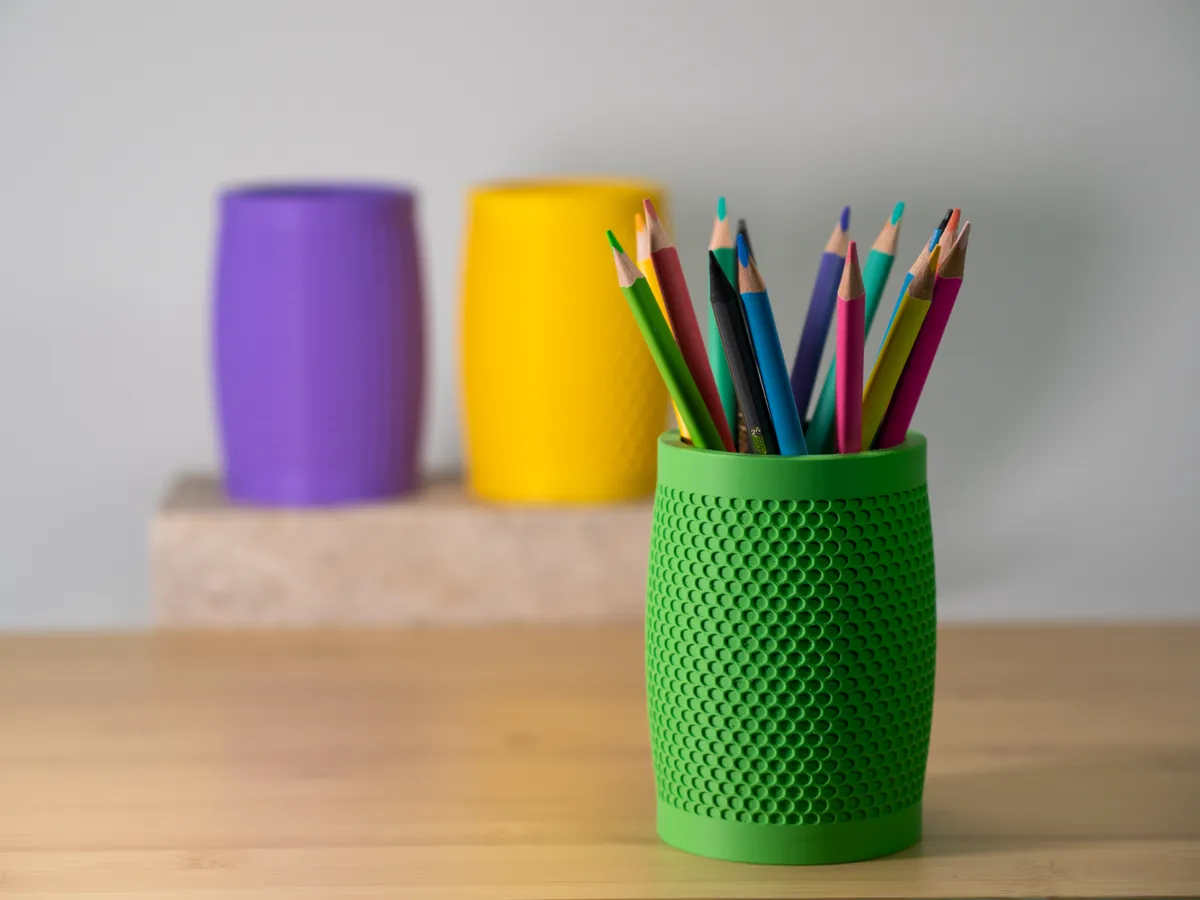 Textured Trio: Geometric Pen Holders, photo 3 of 4 - Textured Trio: Geometric Pen Holders Desk & Office