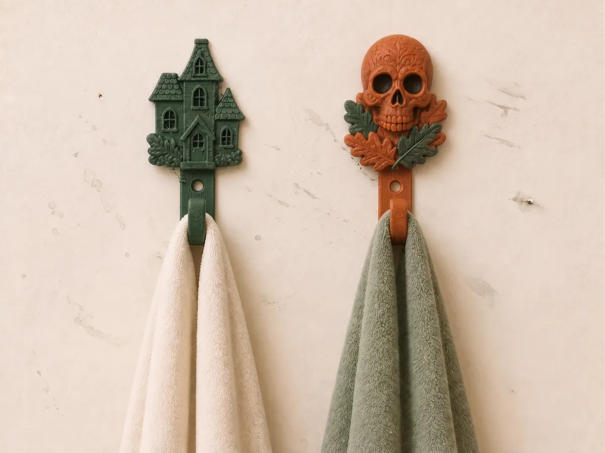 Halloween Wall Hooks, Haunted House & Skull Set, photo 2 of 3 - Halloween Wall Hooks, Haunted House & Skull Set Storage & Organisation