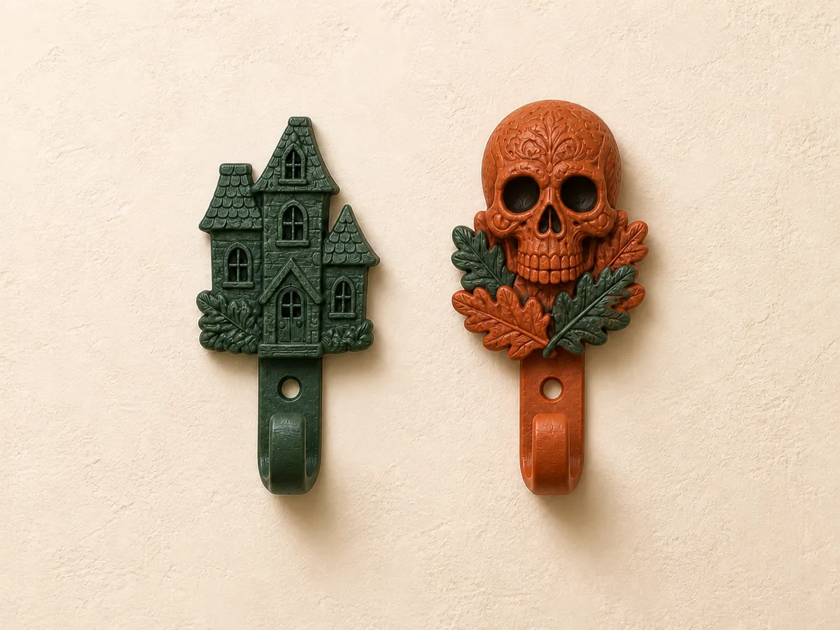 Halloween Wall Hooks, Haunted House & Skull Set, photo 3 of 3 - Halloween Wall Hooks, Haunted House & Skull Set Storage & Organisation