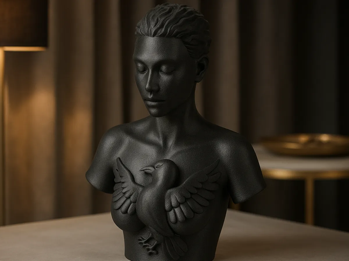 Freedom Within Sculpture, Abstract Bust with Bird