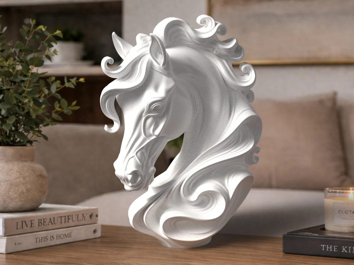 Majestic Horse Bust Sculpture, Modern Desk Art