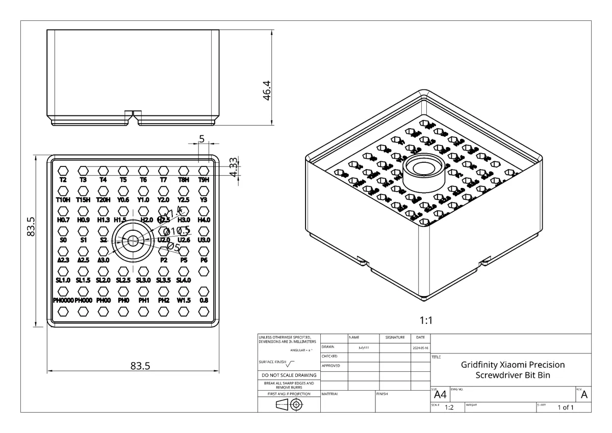 Gridfinity Xiaomi precision screwdriver bit bin, photo 4 of 4 - Gridfinity Xiaomi precision screwdriver bit bin Tools