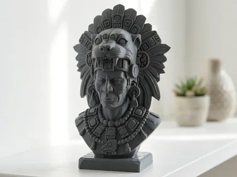 Detailed Inca Warrior Bust with Jaguar Headdress
