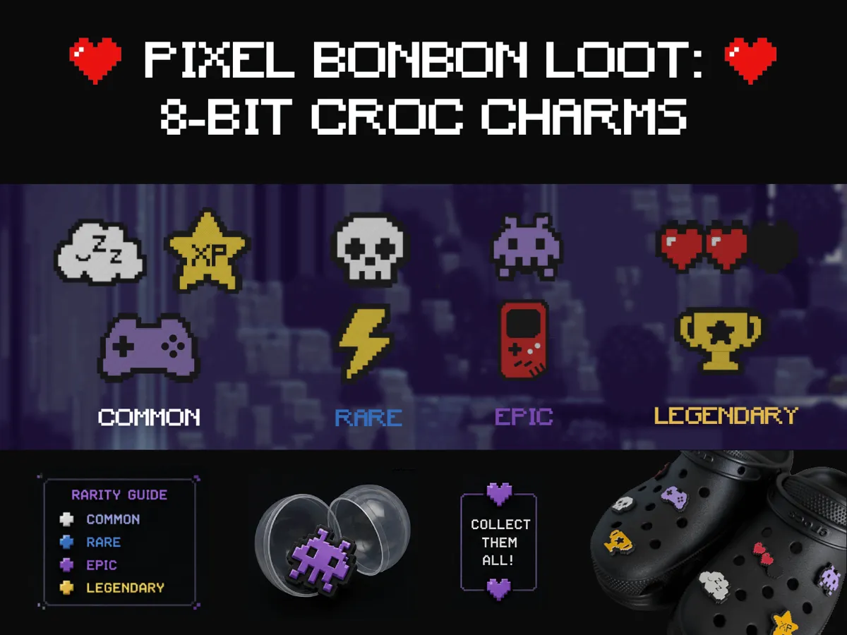 BONBON Pixel Loot, 8-Bit Crocs Croc Gaming Charms