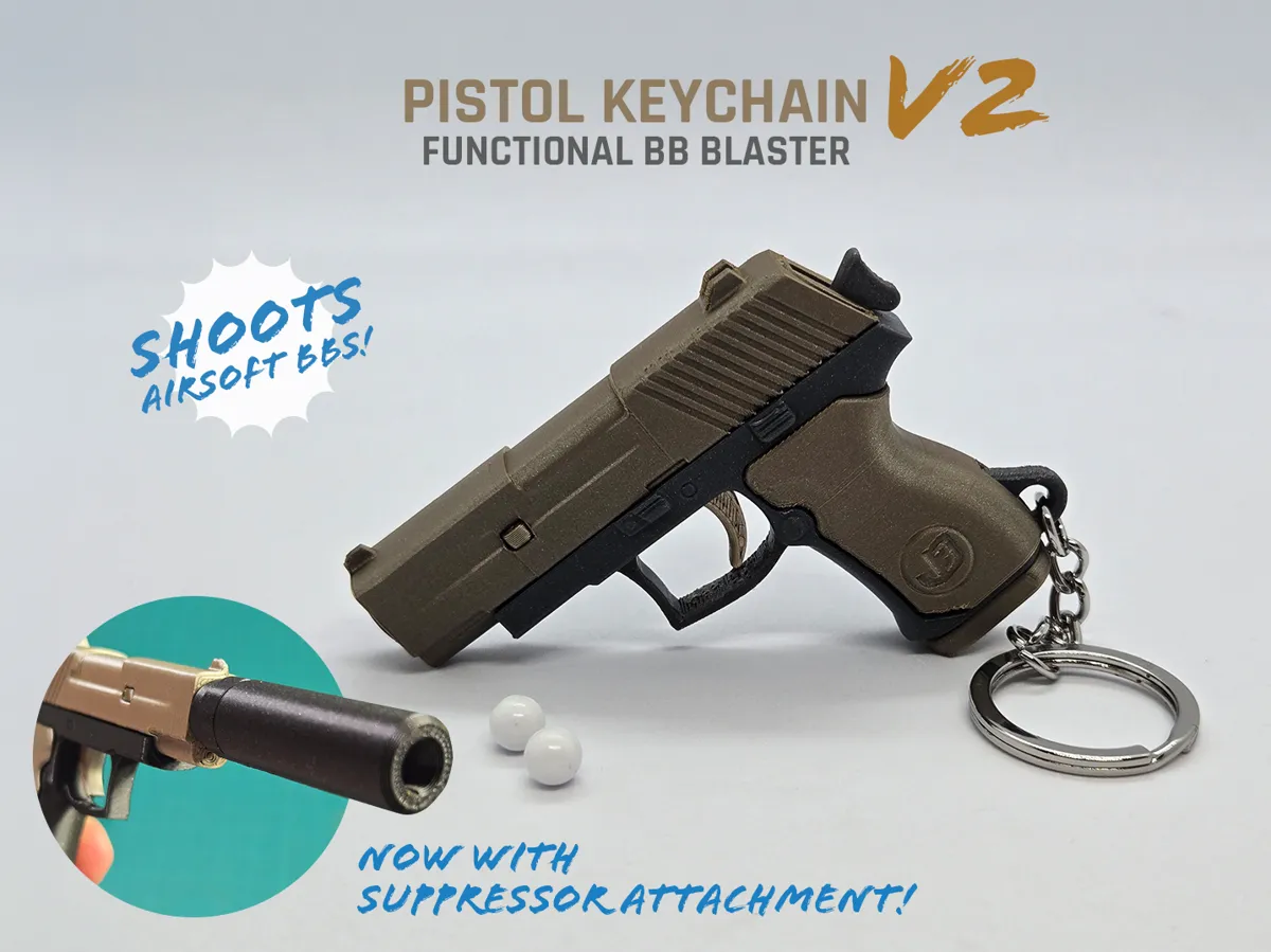 Pistol Keychain V2, Functional Blaster & Fidget