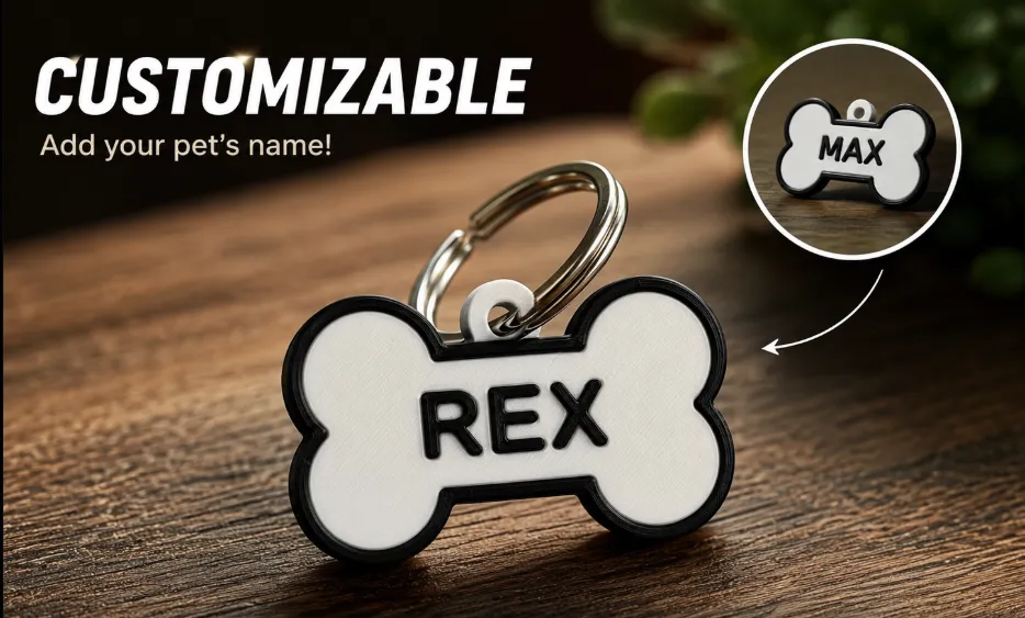 Customizable Bone Dog Tag, photo 3 of 3 - Customizable Bone Dog Tag Pets