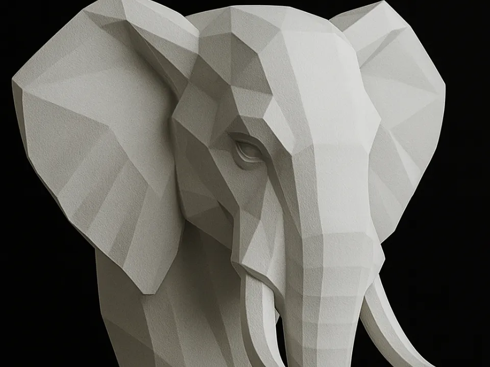 Low-Poly Elephant Bust, Sculptural Elegance