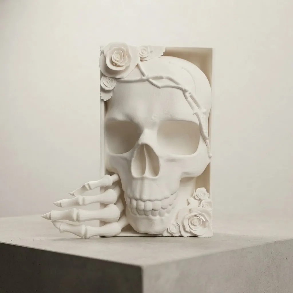 Skull & Roses Bookend, Gothic Book Holder, photo 2 of 3 - Skull & Roses Bookend, Gothic Book Holder Desk & Office