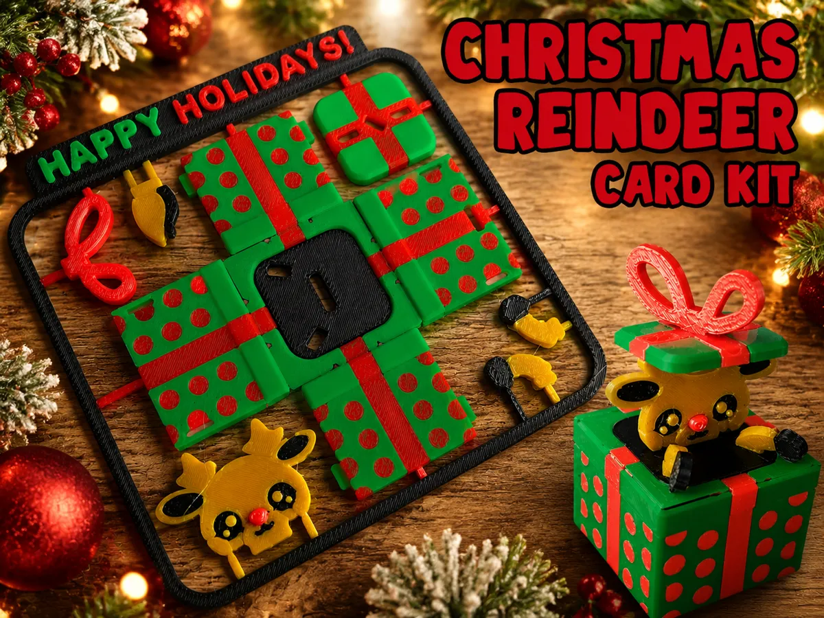 Reindeer in a Christmas Present Kit Card