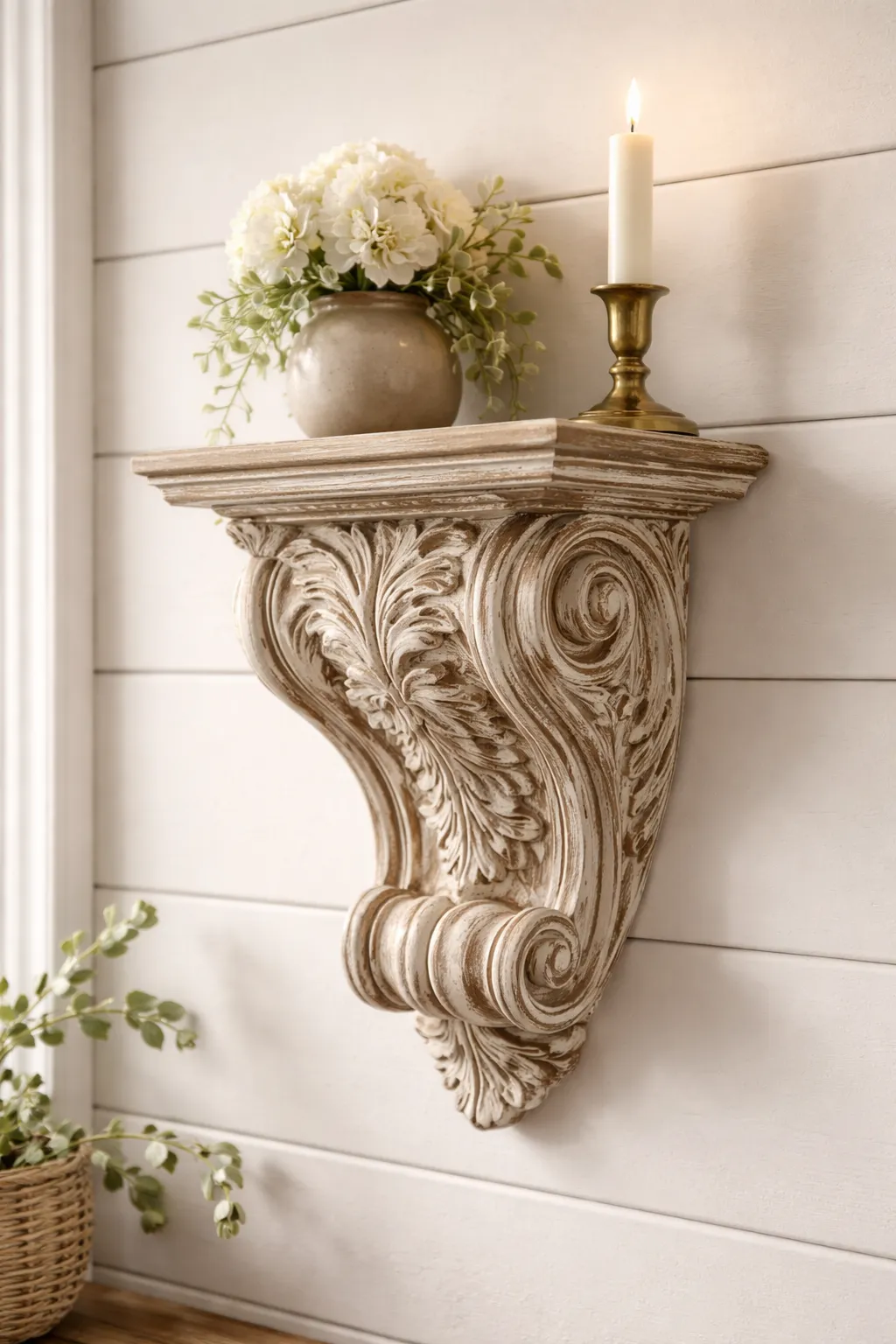 Antique Scroll Corbel Shelf, Farmhouse Wall Decor