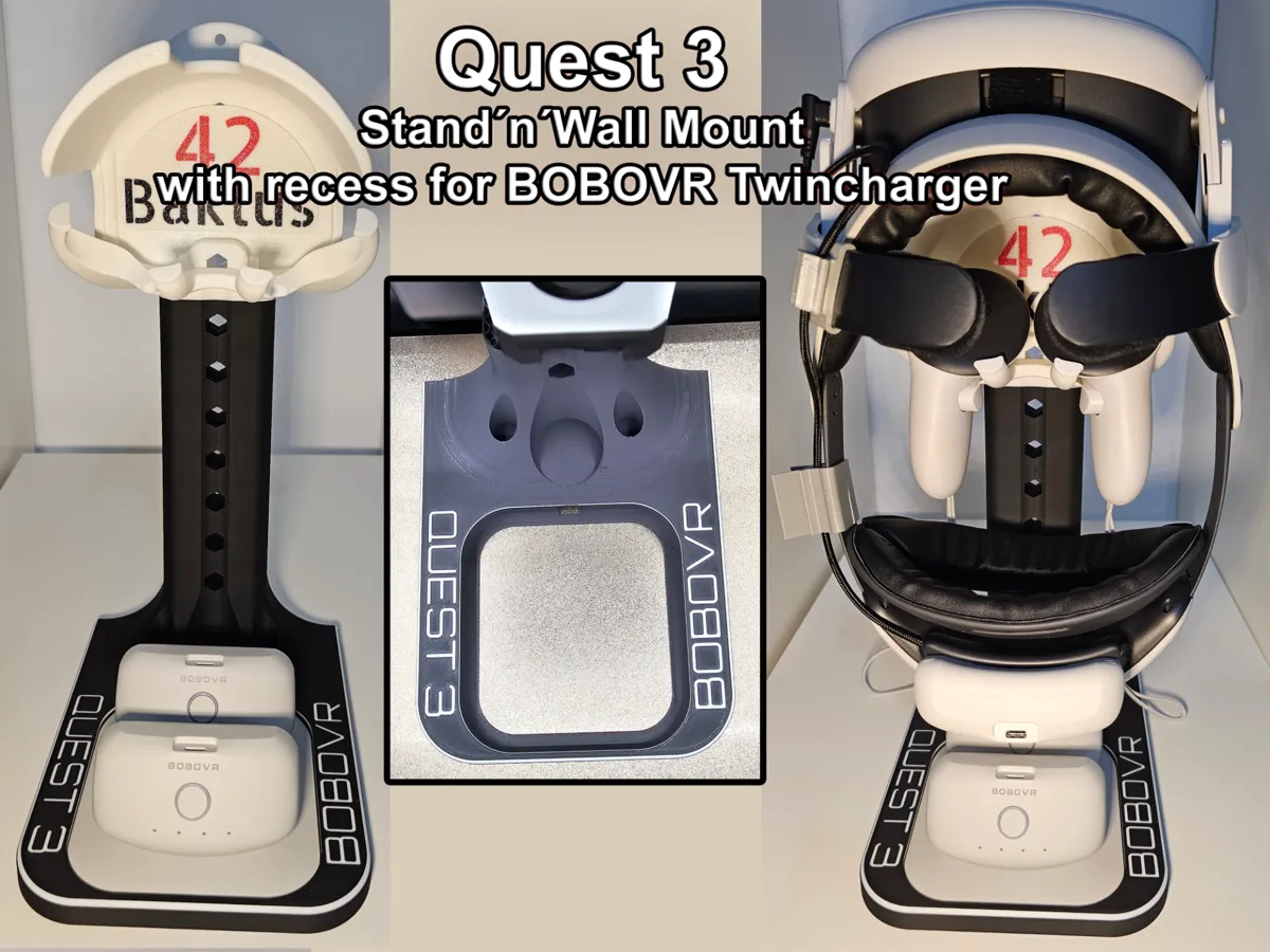 Quest 3 Stand´n´Wall Mount with BOBOVR Twincharger recess