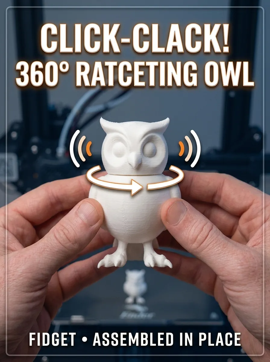 Ratchet Owl, 360° Rotating Click Fidget Toy, photo 2 of 3 - Ratchet Owl, 360° Rotating Click Fidget Toy Tools & Workshop