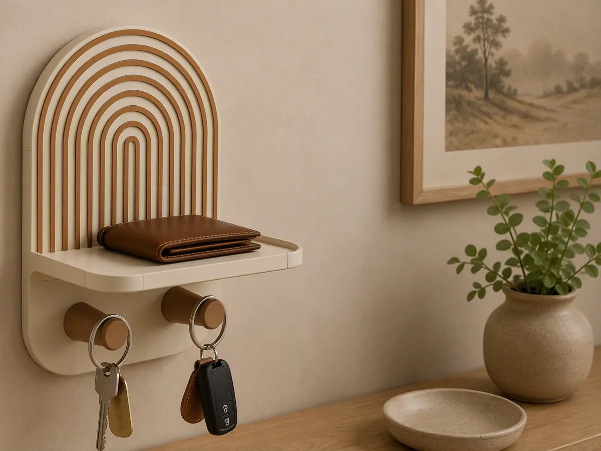 Japandi Entryway Organizer Shelf with Key Hooks - Decor, in stock in India