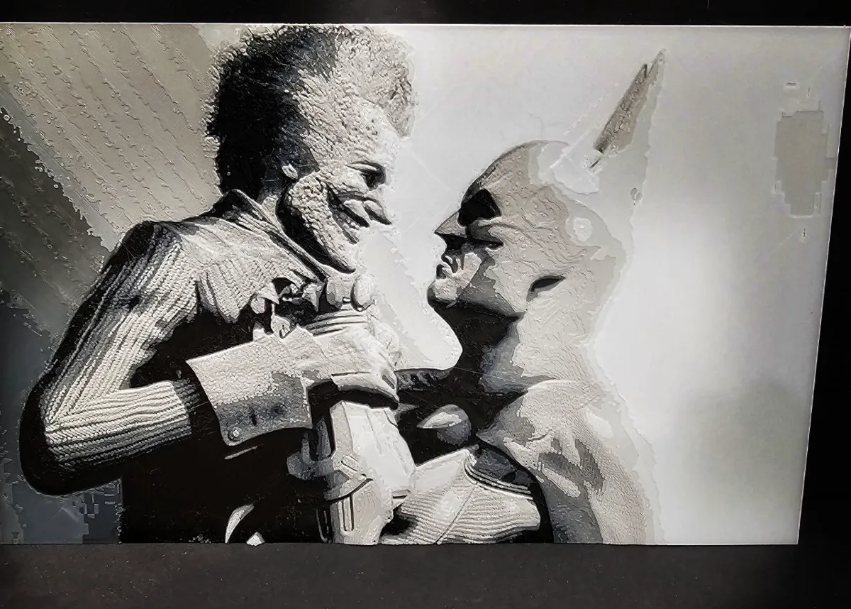 Batman Holding Joker Hueforge, photo 2 of 3 - Batman Holding Joker Hueforge Generative Art