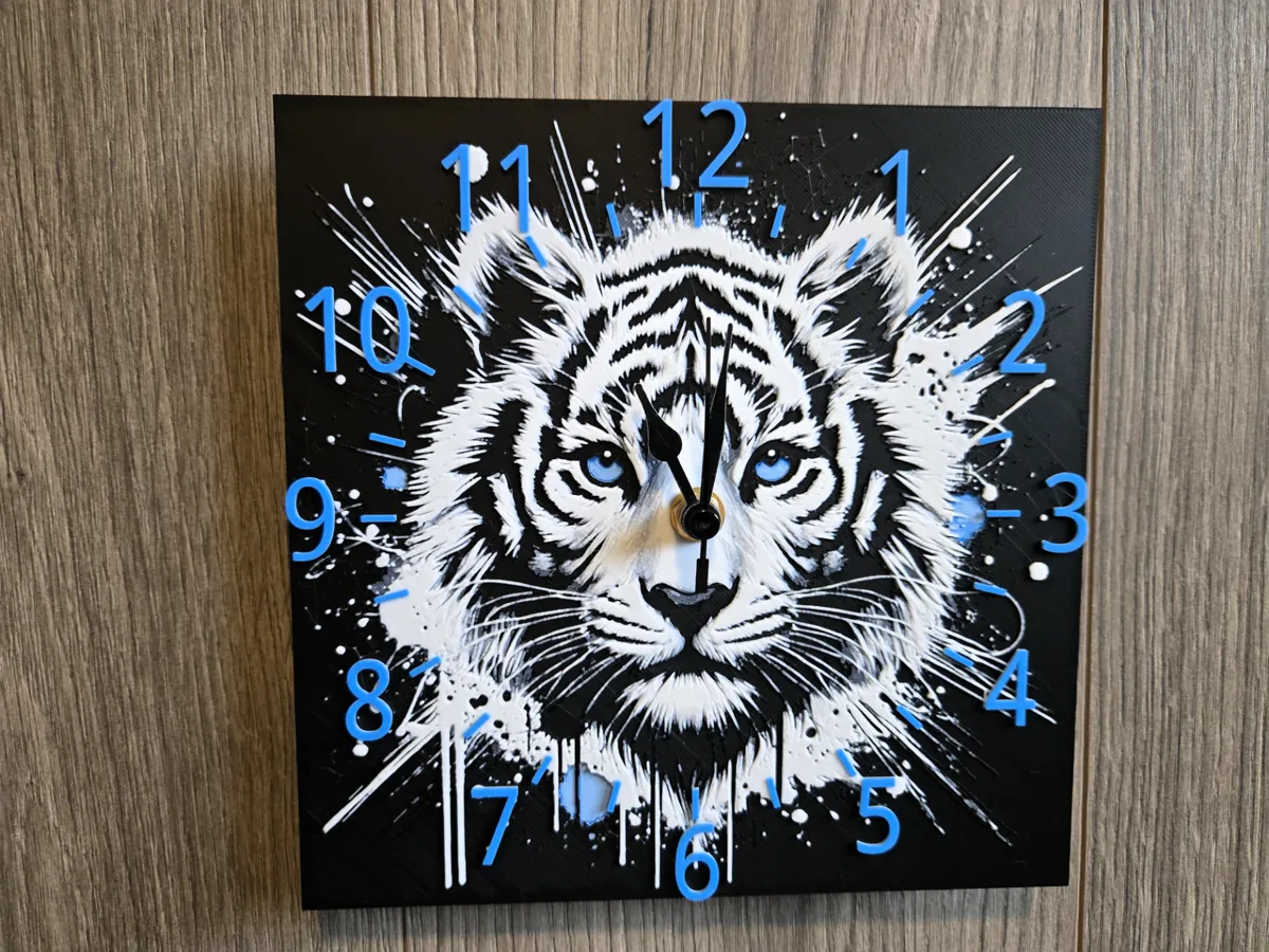 Majestic White Tiger, 3D Hueforge Clock, photo 2 of 4 - Majestic White Tiger, 3D Hueforge Clock Home Decor Items