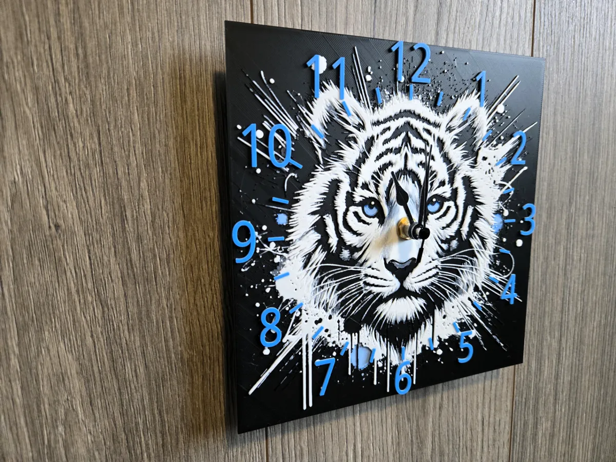 Majestic White Tiger, 3D Hueforge Clock, photo 3 of 4 - Majestic White Tiger, 3D Hueforge Clock Home Decor Items