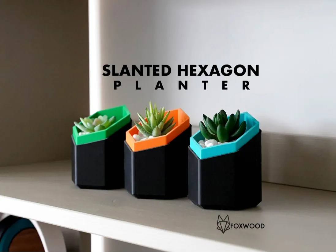Slanted Hexagon Planter with Drip Tray By Foxwood