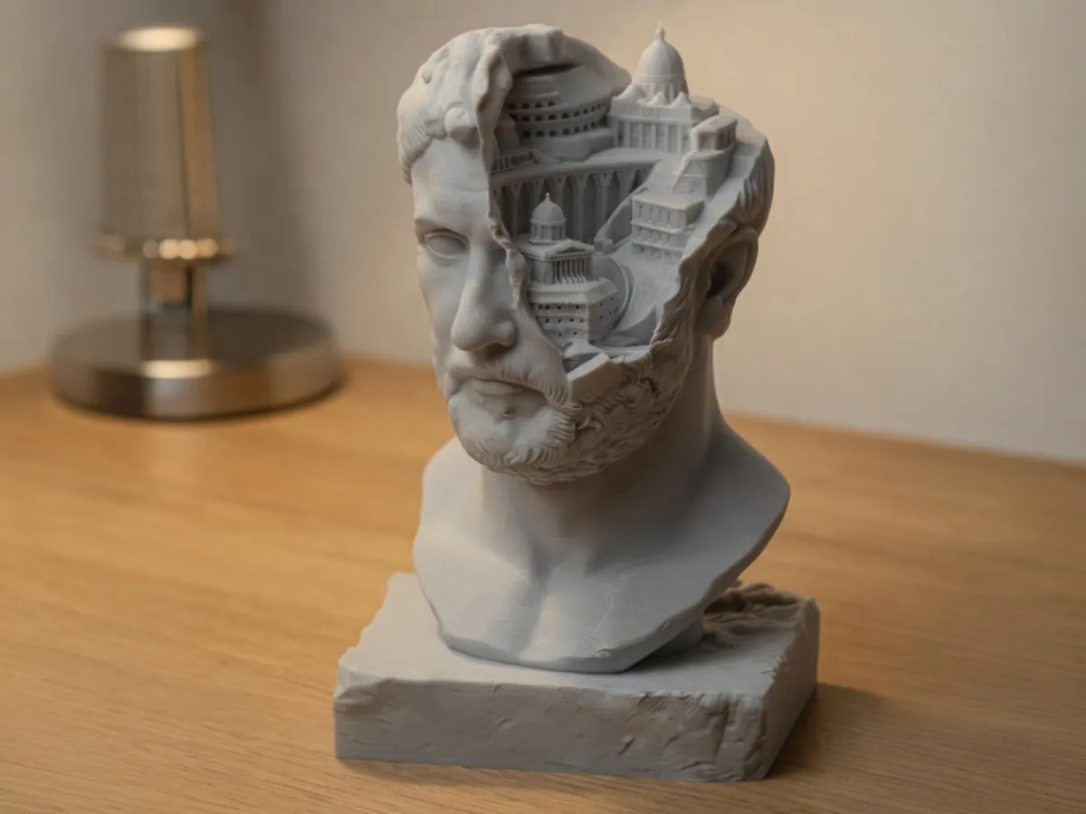 Broken Emperor Bust with Hidden City - Surreal