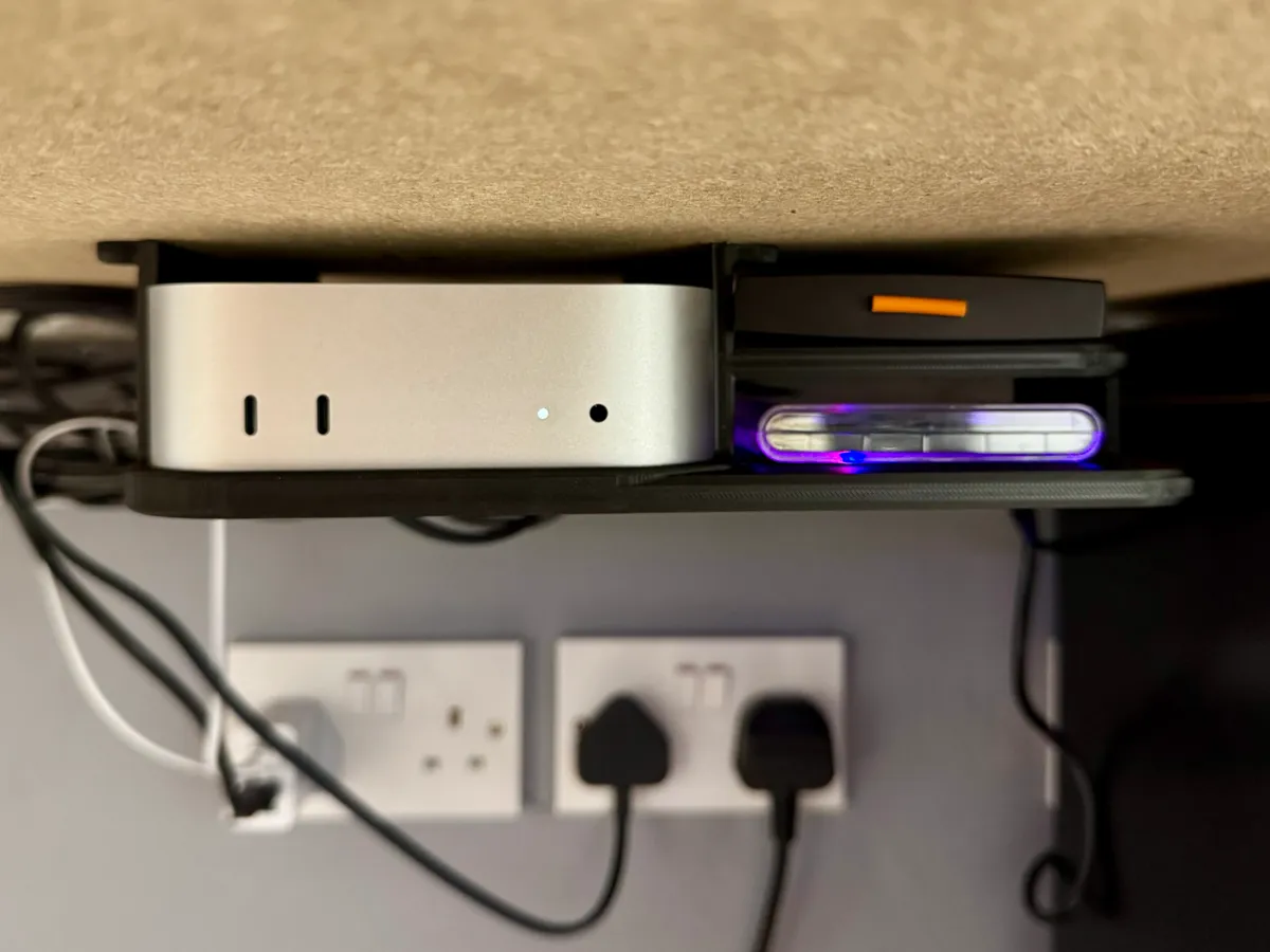 Mac mini M4 under-desk mount with 2x SSD shelves