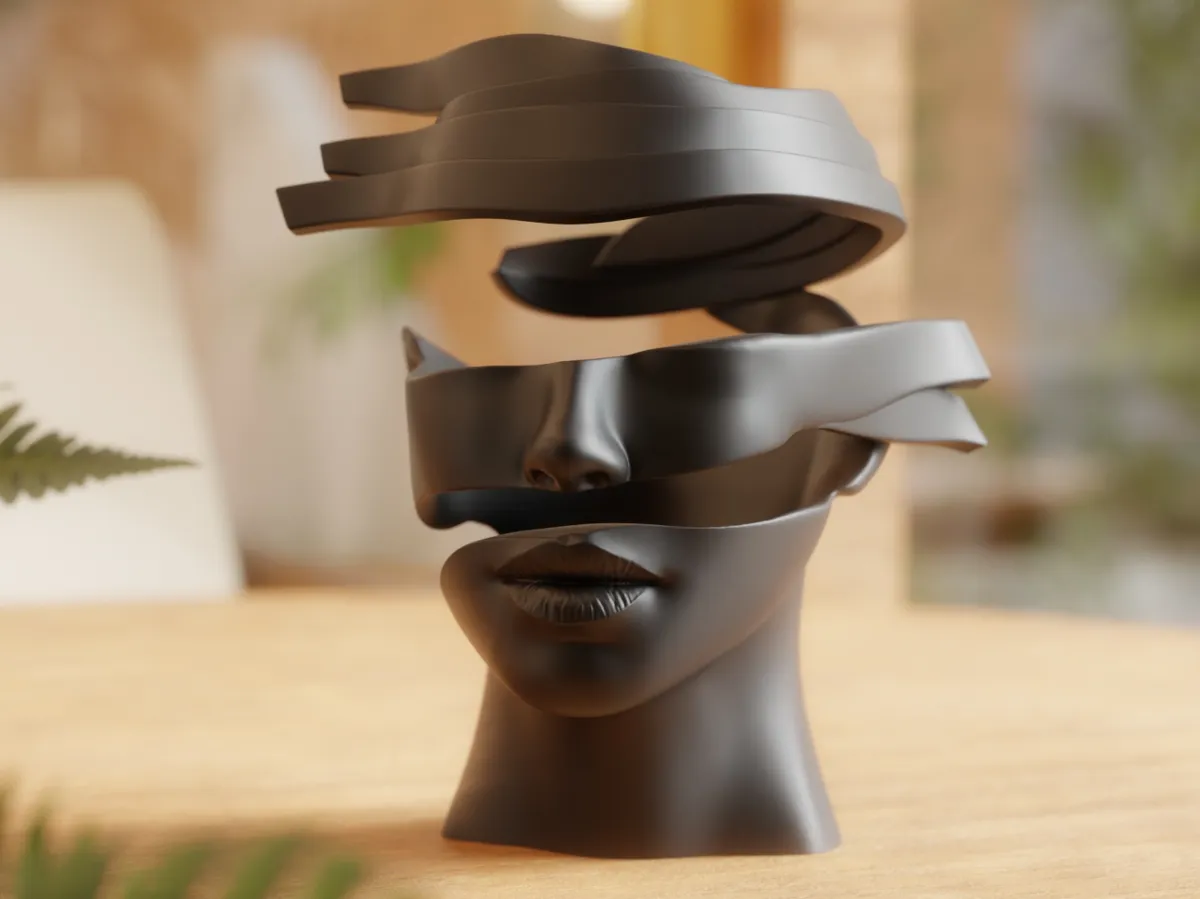 Fragmented Face Sculpture, Surreal Abstract Art