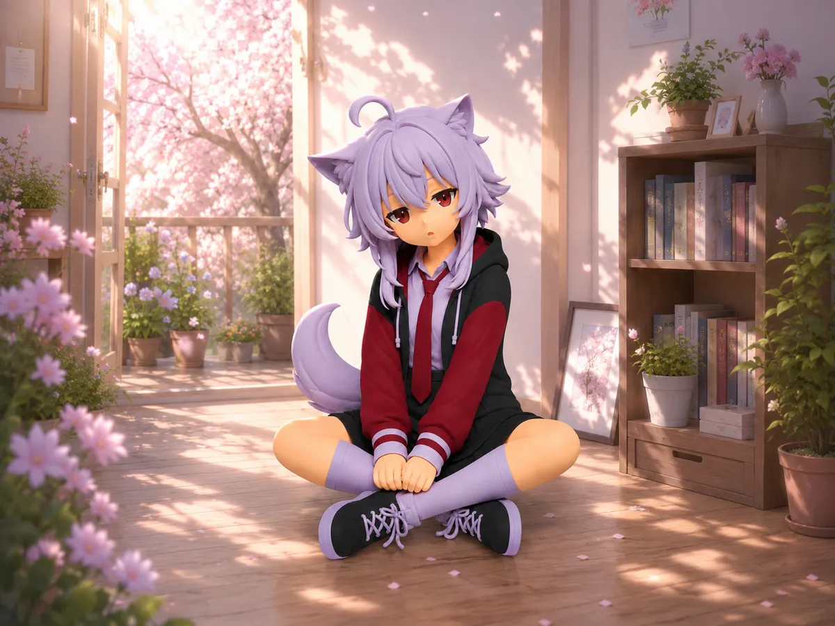 猫耳パーカーのルナちゃん(お座りポーズ) / Luna: Sitting Cat-Ear Girl