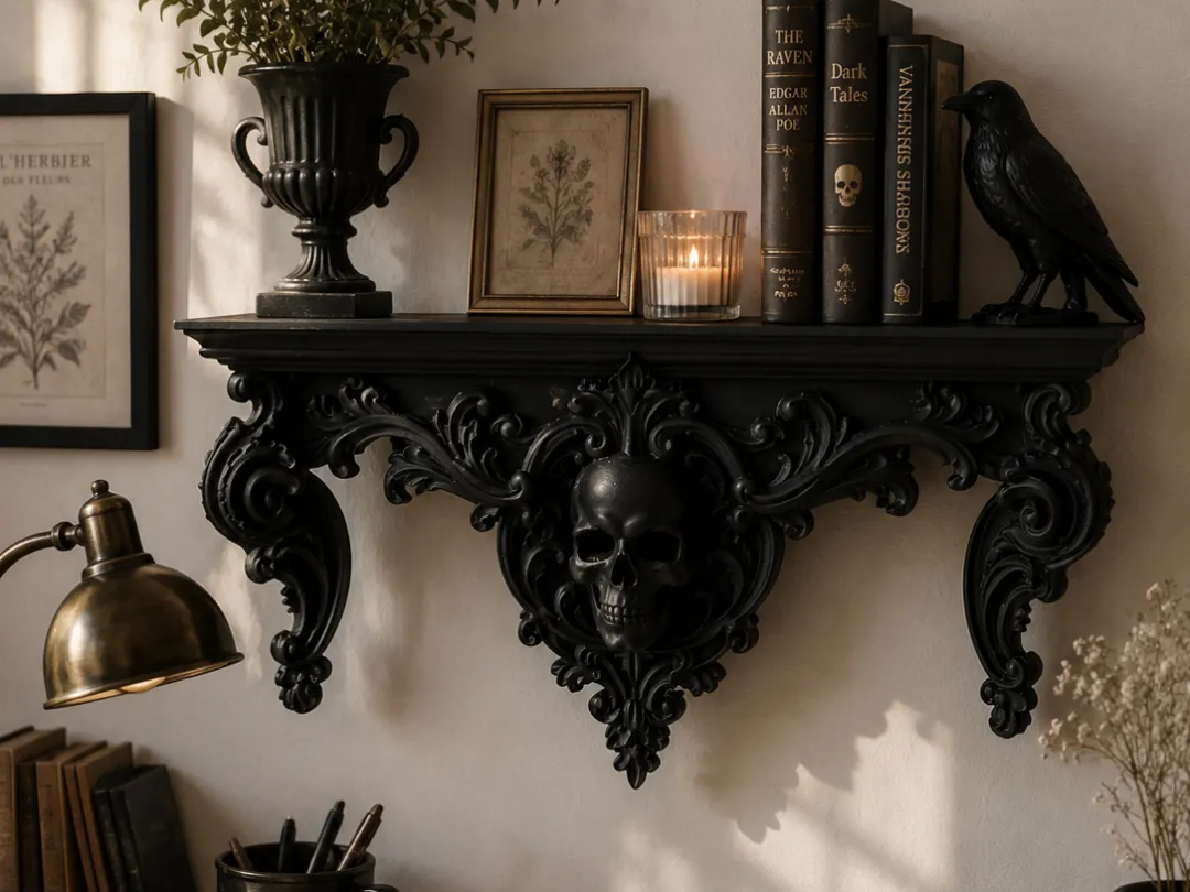 Gothic Skull Wall Shelf, Dark Academia Decor - Decor, in stock in India