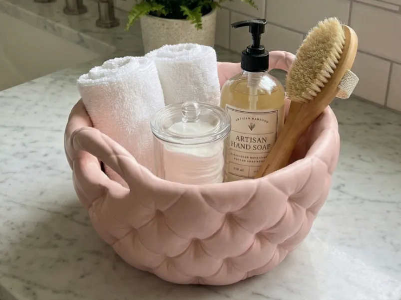 Quilted Bathroom Storage Basket | Puffy Organizer