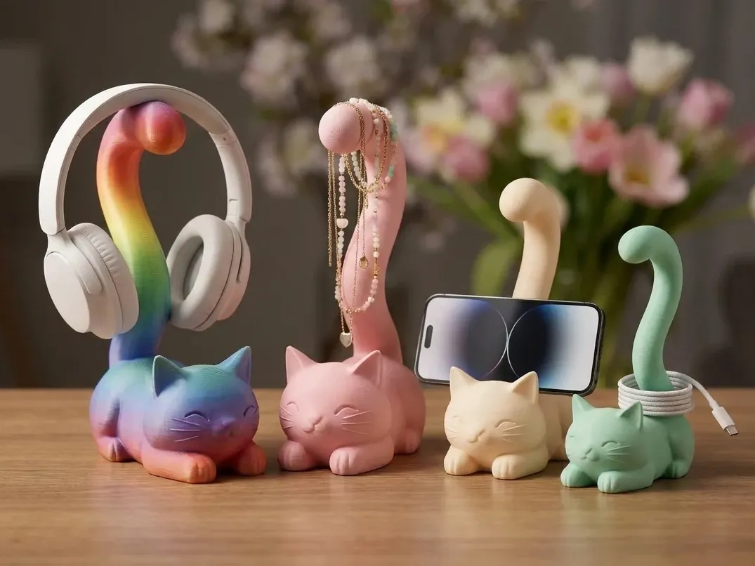 Cute Cat Stand, Headphones, Phone & Jewelry