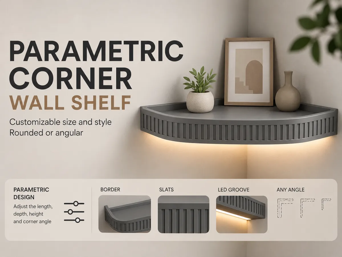 Parametric Corner Wall Shelf with Leds groove