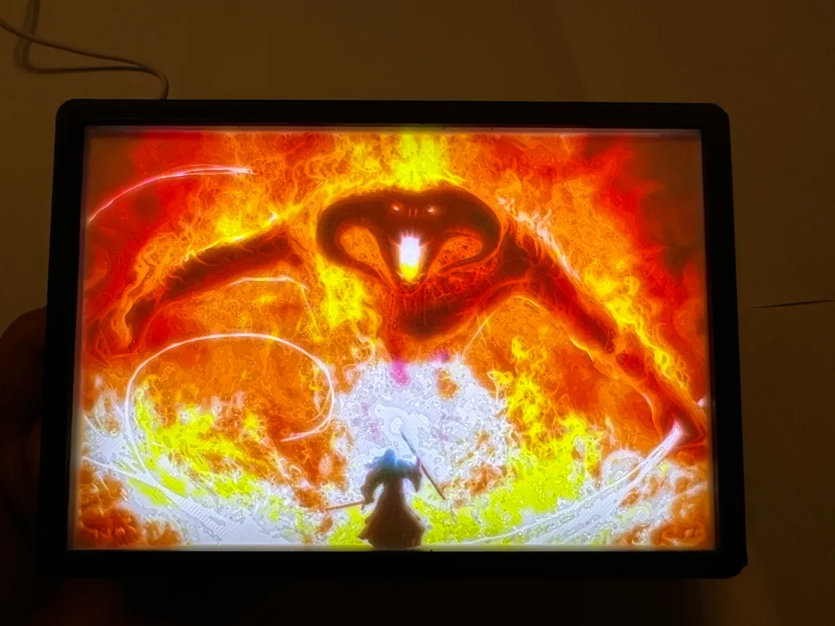 Balrog & Gandalf Color Lithophane with Frame, photo 2 of 4 - Balrog & Gandalf Color Lithophane with Frame Generative Art