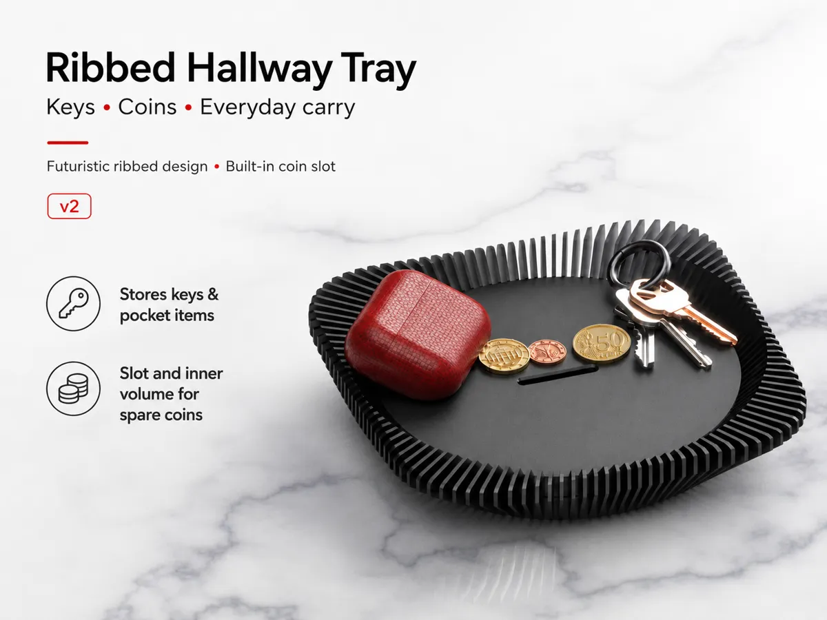 Ribbed Key / Coins Hallway Tray v2 (short) - Decor, in stock in India