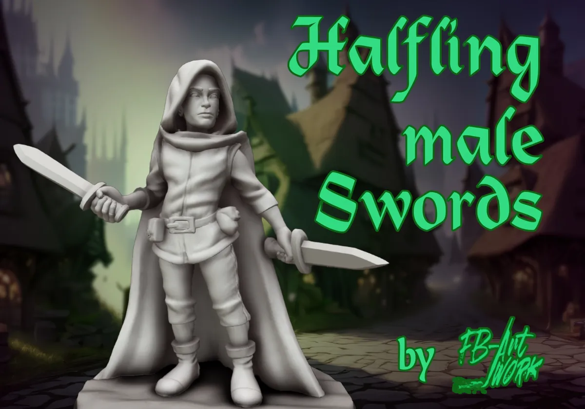 DnD miniature Halfling with swords