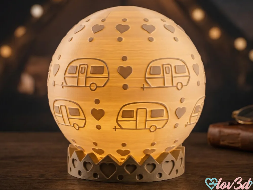 Vintage Camper Lithophane Light Ball & Base
