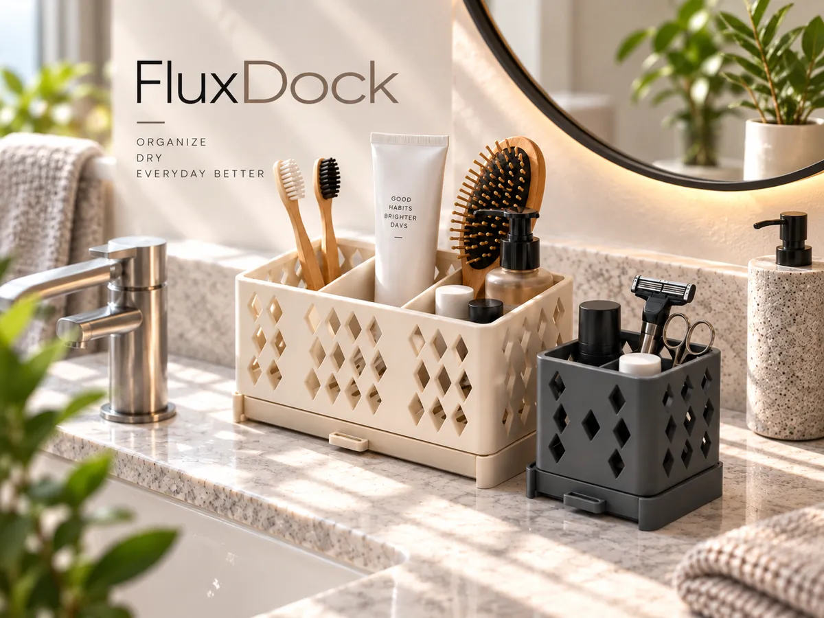FluxDock, Bathroom Organizer with Drip Tray