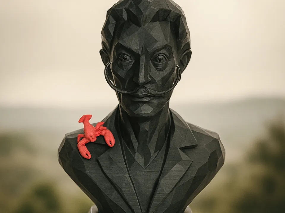 Salvador Dalí Bust, Low-Poly Surrealist Sculpture