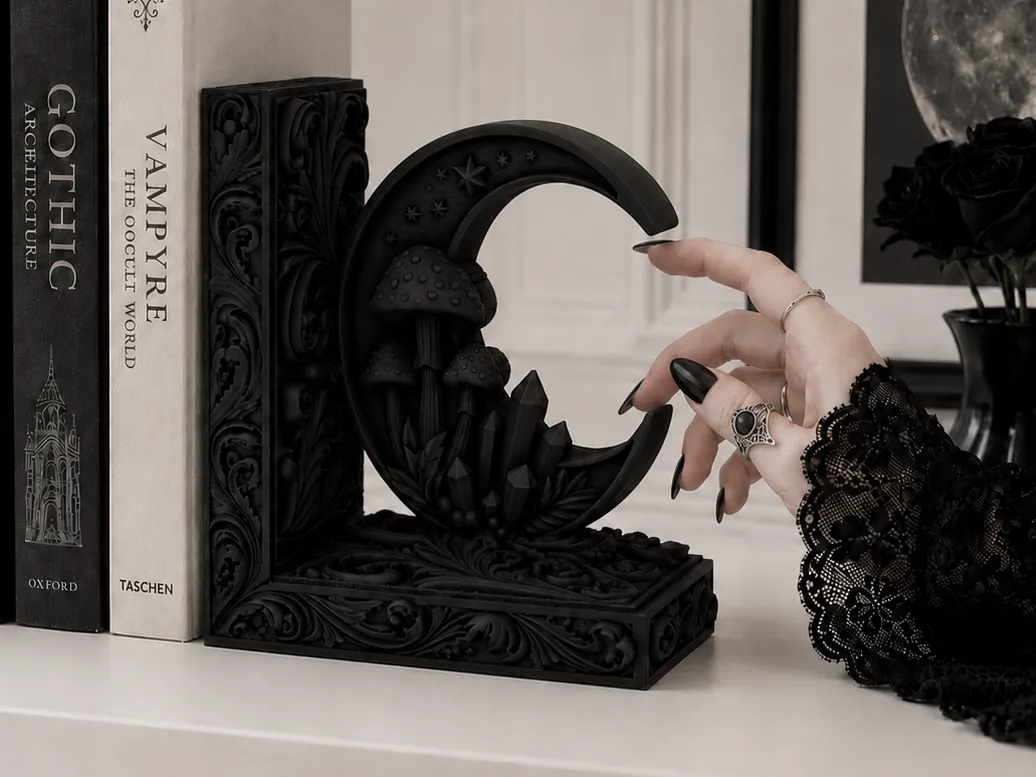 Goth Moon Mushroom Crystal gothic Bookend - Bookends, in stock