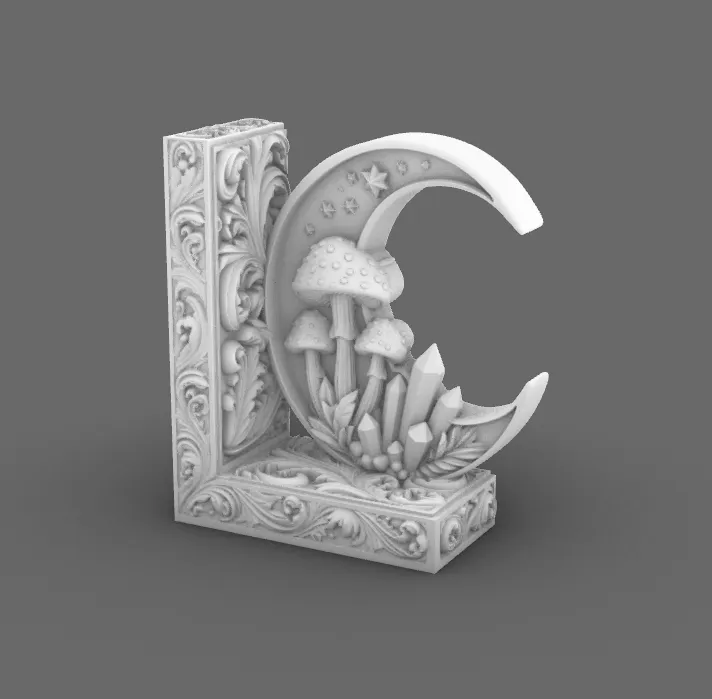 Goth Moon Mushroom Crystal gothic Bookend, photo 3 of 4 - Goth Moon Mushroom Crystal gothic Bookend Desk & Office