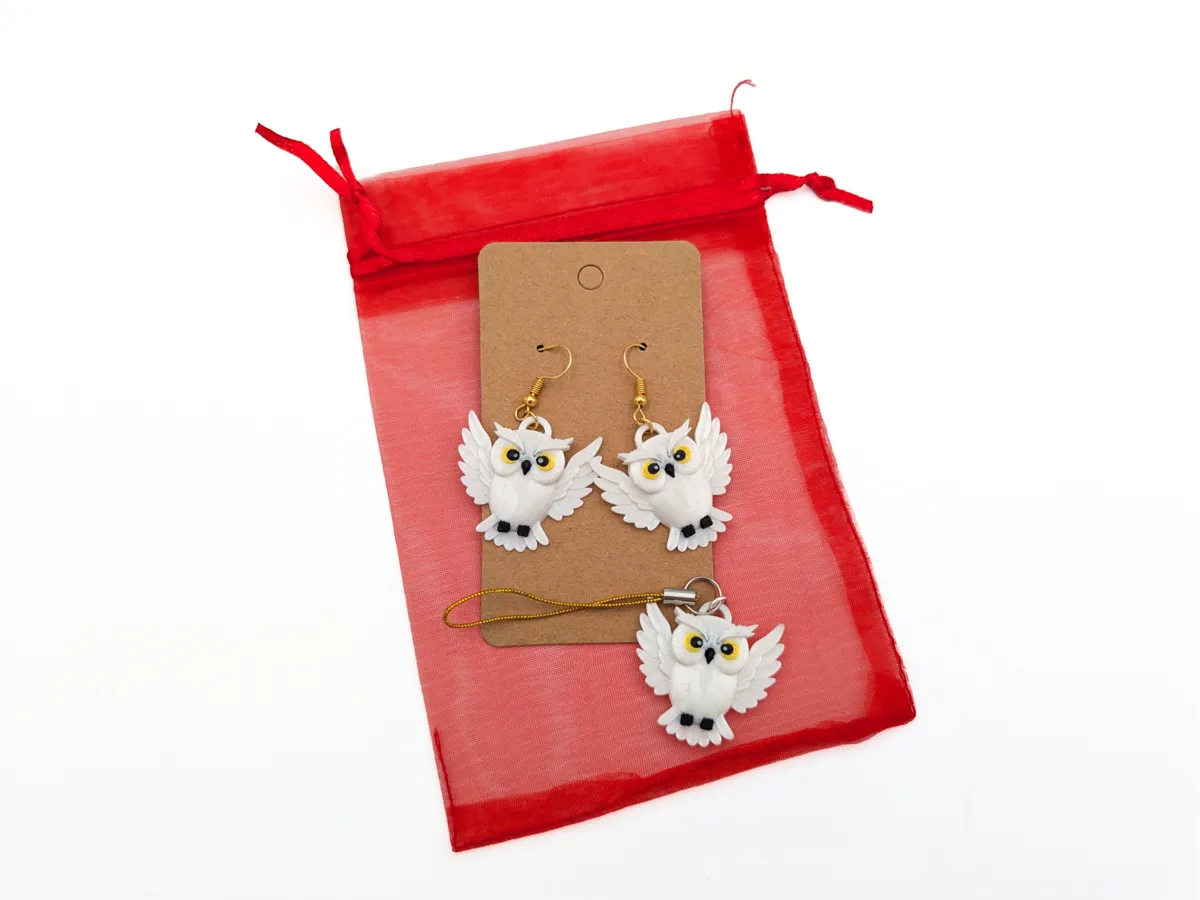 Owl Earrings and Charm - Hedwig Inspired