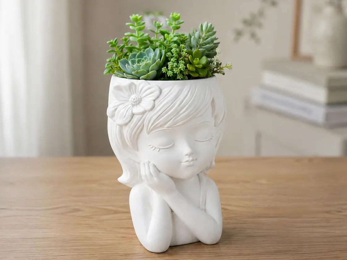 Serene Girl Planter, Cute Floral Head Pot - Garden, in stock in India