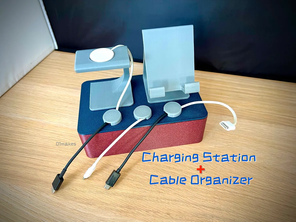 USB charging station cable organizer desktop box